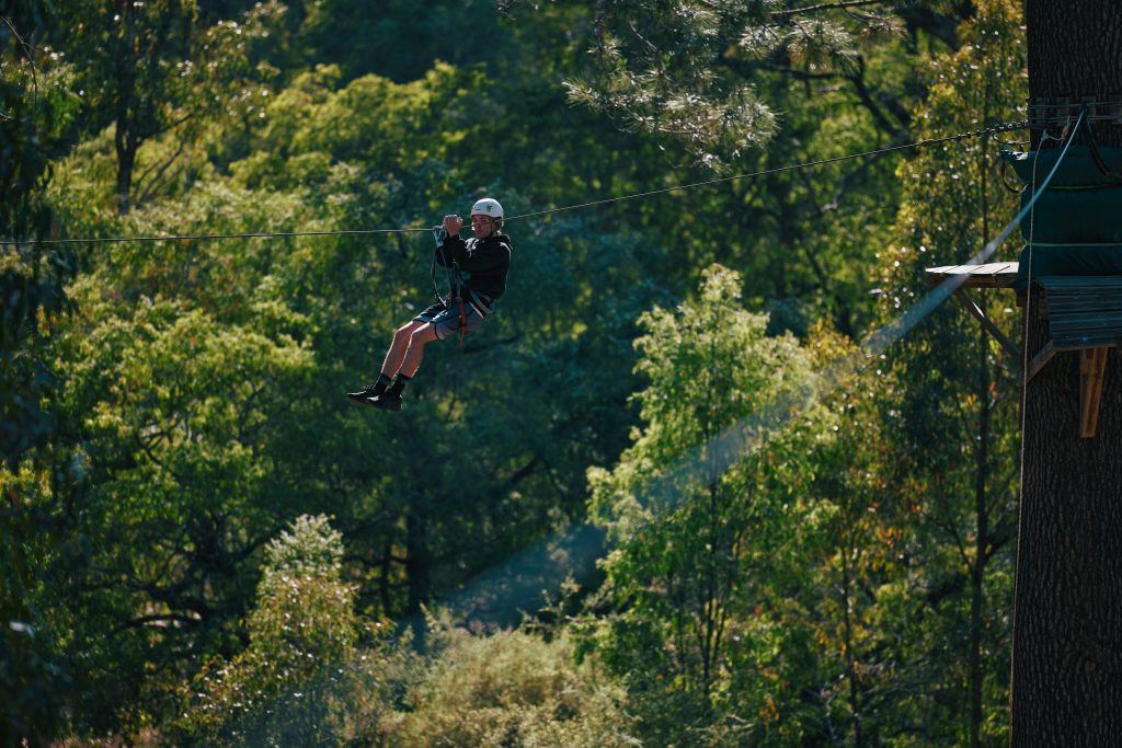 Person on high-wire ropes at Forest Adventures